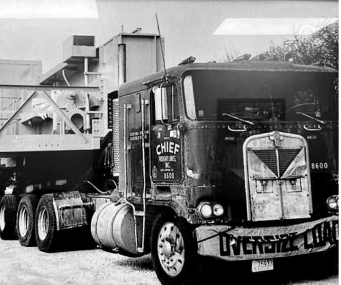 Black-and-white photo of Chief Freight Lines truck with 