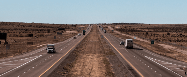 A highway surrounded by open land